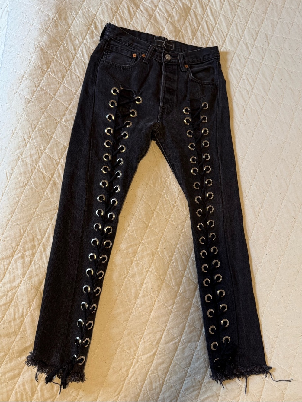 American Vintage Black Lace-Up Grommet Jeans Size 27
